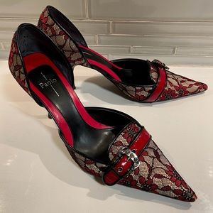 Linea Paolo Red & Black Lace Heals